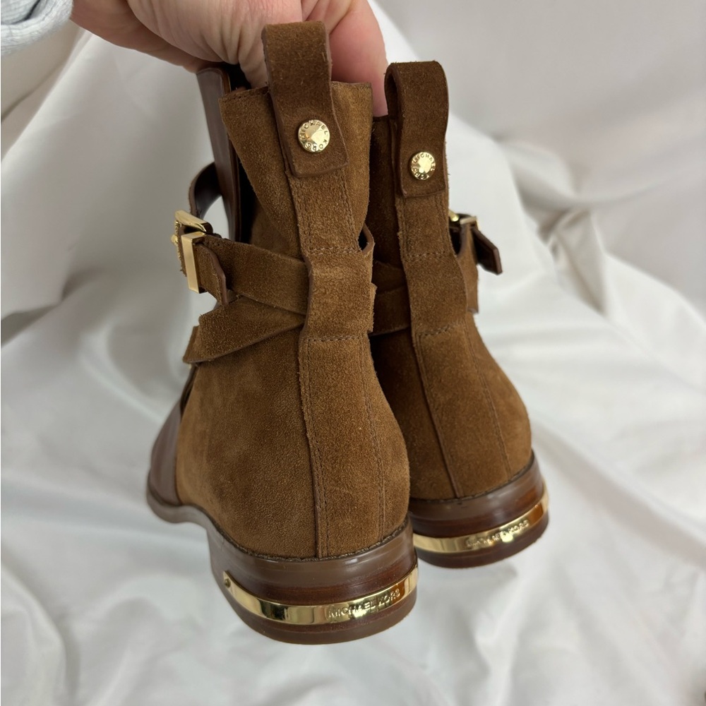 EUC Michael Kors sz8 Suede/Leather Gold Detaill Heeled Boots… - Picture 2 of 9